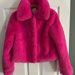 Womens Pink Faux Fur Jacket